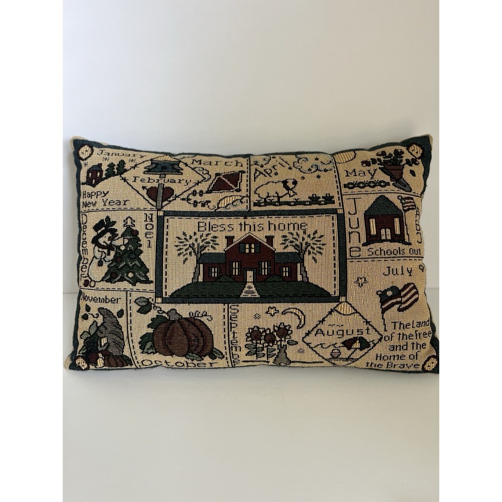 Vintage Bless This Home tapestry‎ all season pillow rectangle folk country 12x18